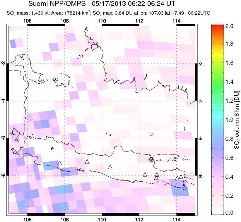 A sulfur dioxide image over Java, Indonesia on May 17, 2013.