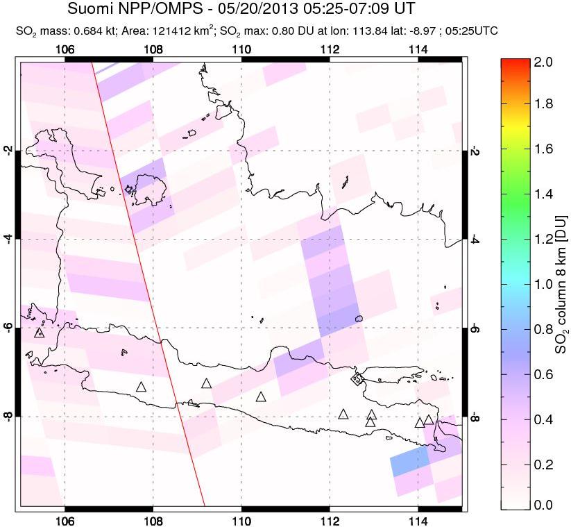 A sulfur dioxide image over Java, Indonesia on May 20, 2013.