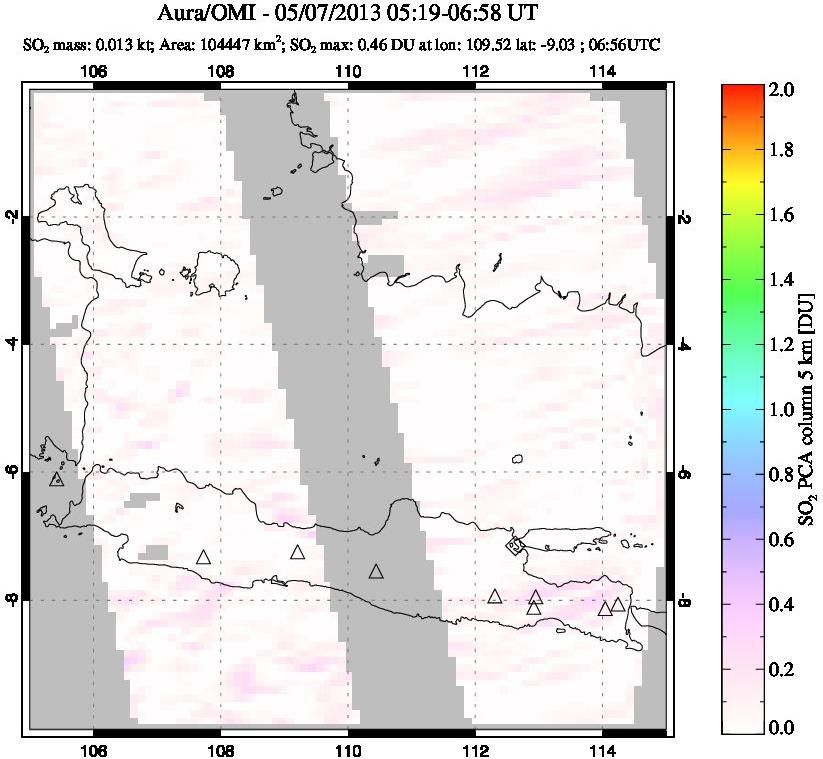 A sulfur dioxide image over Java, Indonesia on May 07, 2013.