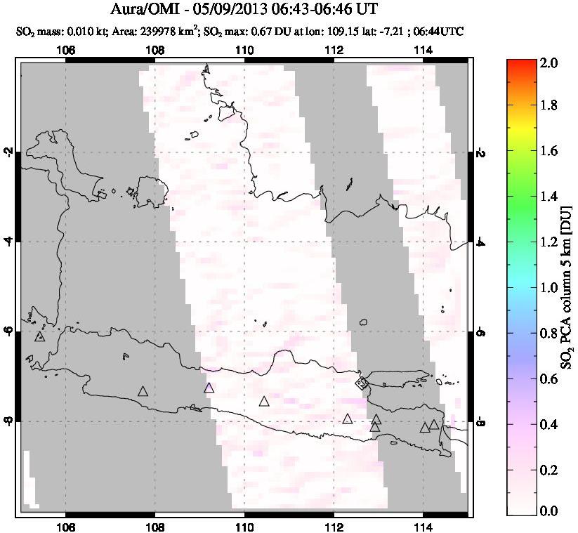 A sulfur dioxide image over Java, Indonesia on May 09, 2013.