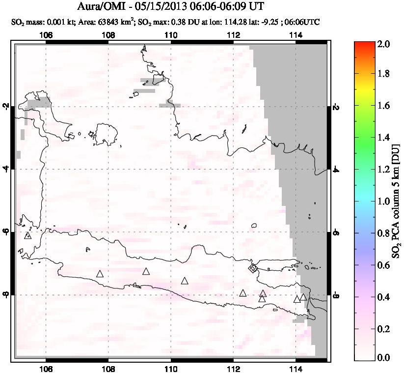 A sulfur dioxide image over Java, Indonesia on May 15, 2013.