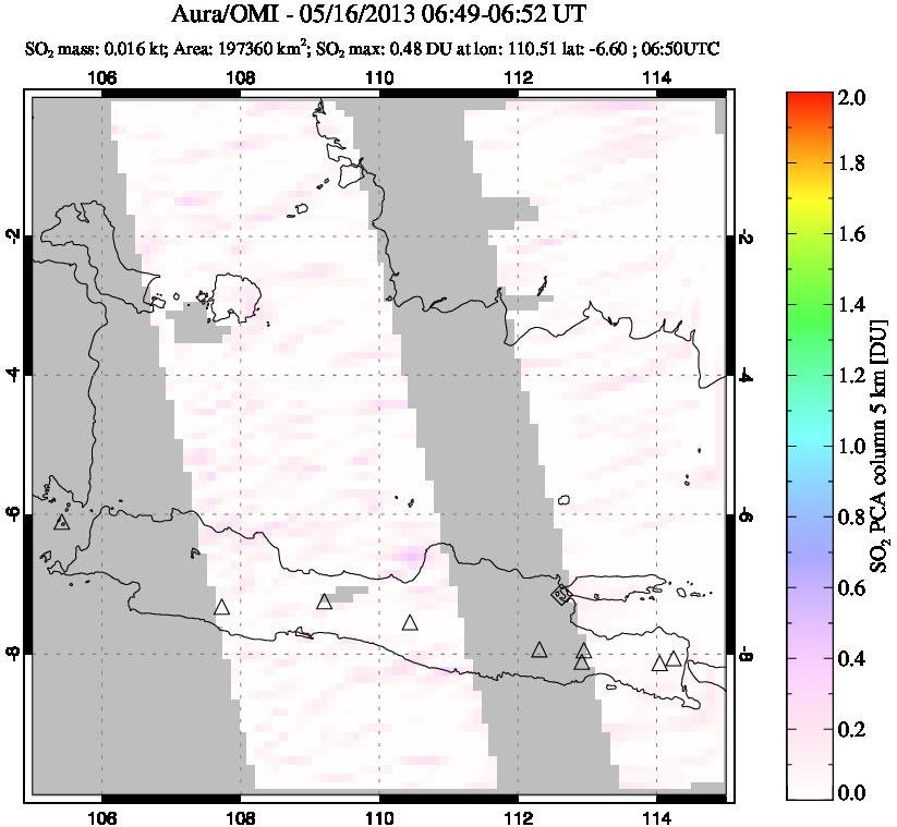 A sulfur dioxide image over Java, Indonesia on May 16, 2013.