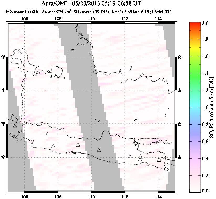 A sulfur dioxide image over Java, Indonesia on May 23, 2013.