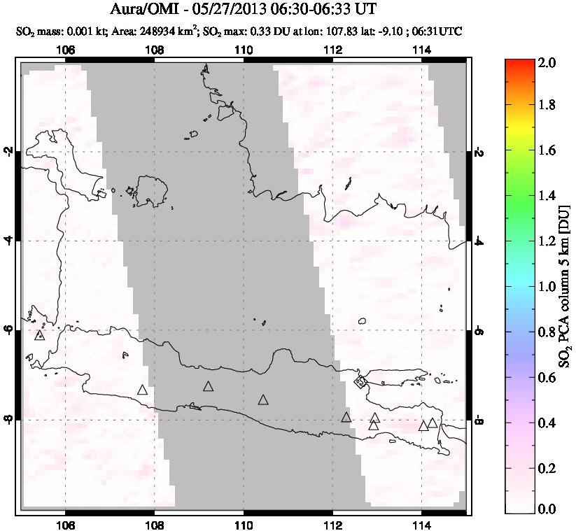 A sulfur dioxide image over Java, Indonesia on May 27, 2013.