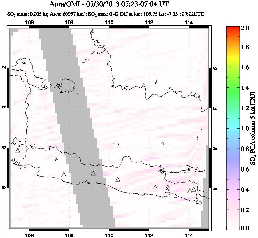 A sulfur dioxide image over Java, Indonesia on May 30, 2013.