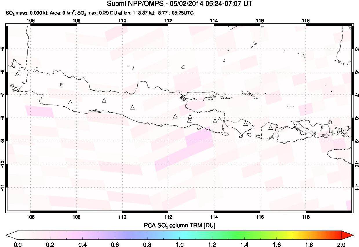 A sulfur dioxide image over Java, Indonesia on May 02, 2014.