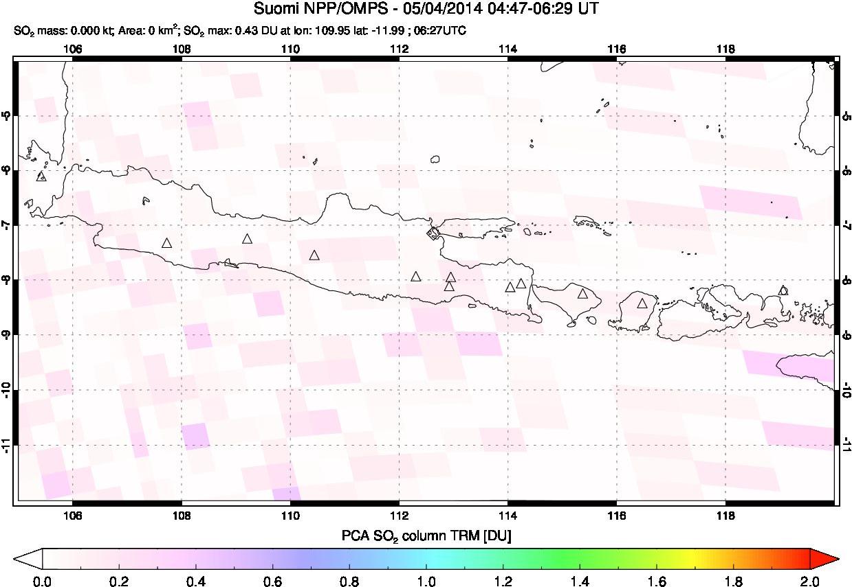 A sulfur dioxide image over Java, Indonesia on May 04, 2014.