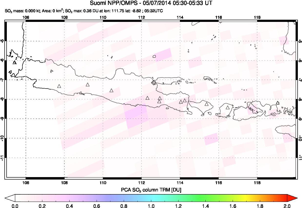 A sulfur dioxide image over Java, Indonesia on May 07, 2014.