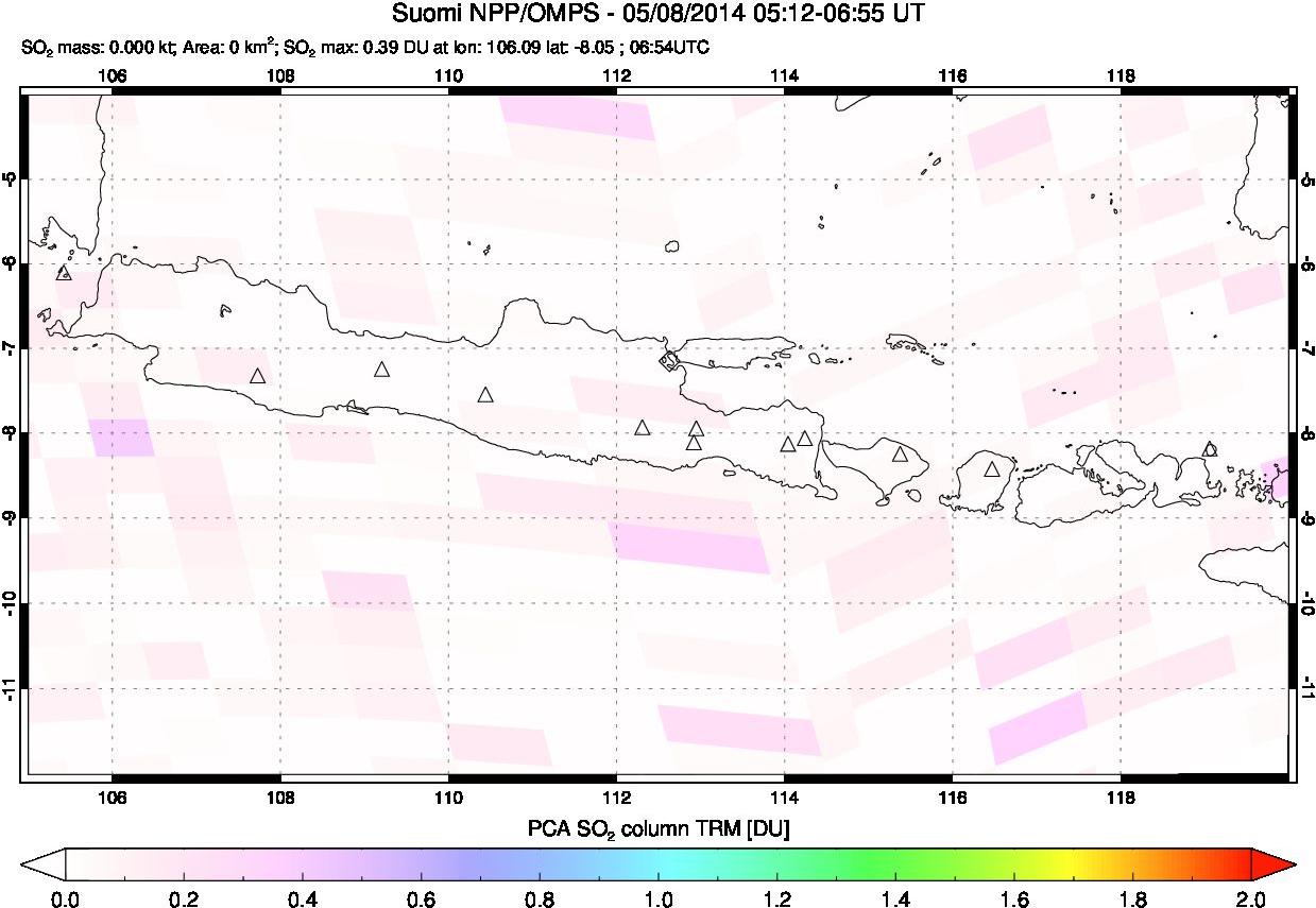 A sulfur dioxide image over Java, Indonesia on May 08, 2014.