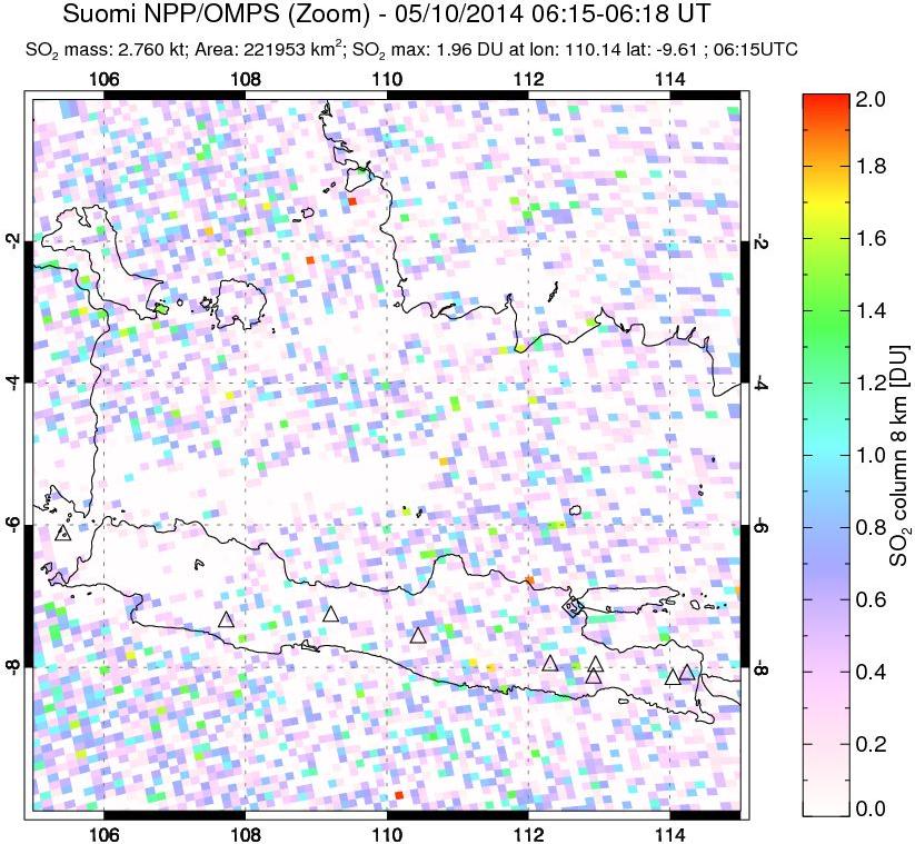 A sulfur dioxide image over Java, Indonesia on May 10, 2014.