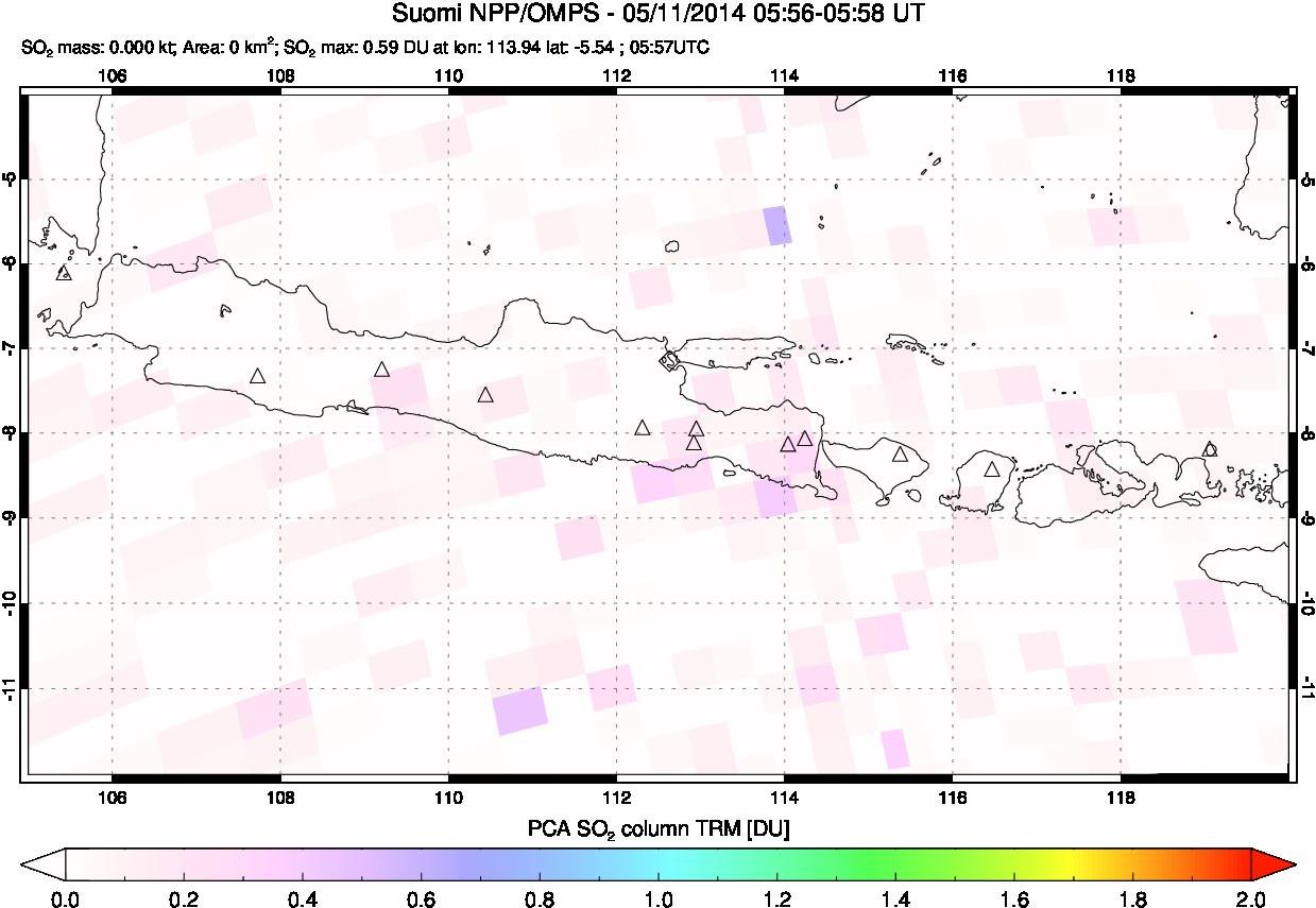 A sulfur dioxide image over Java, Indonesia on May 11, 2014.