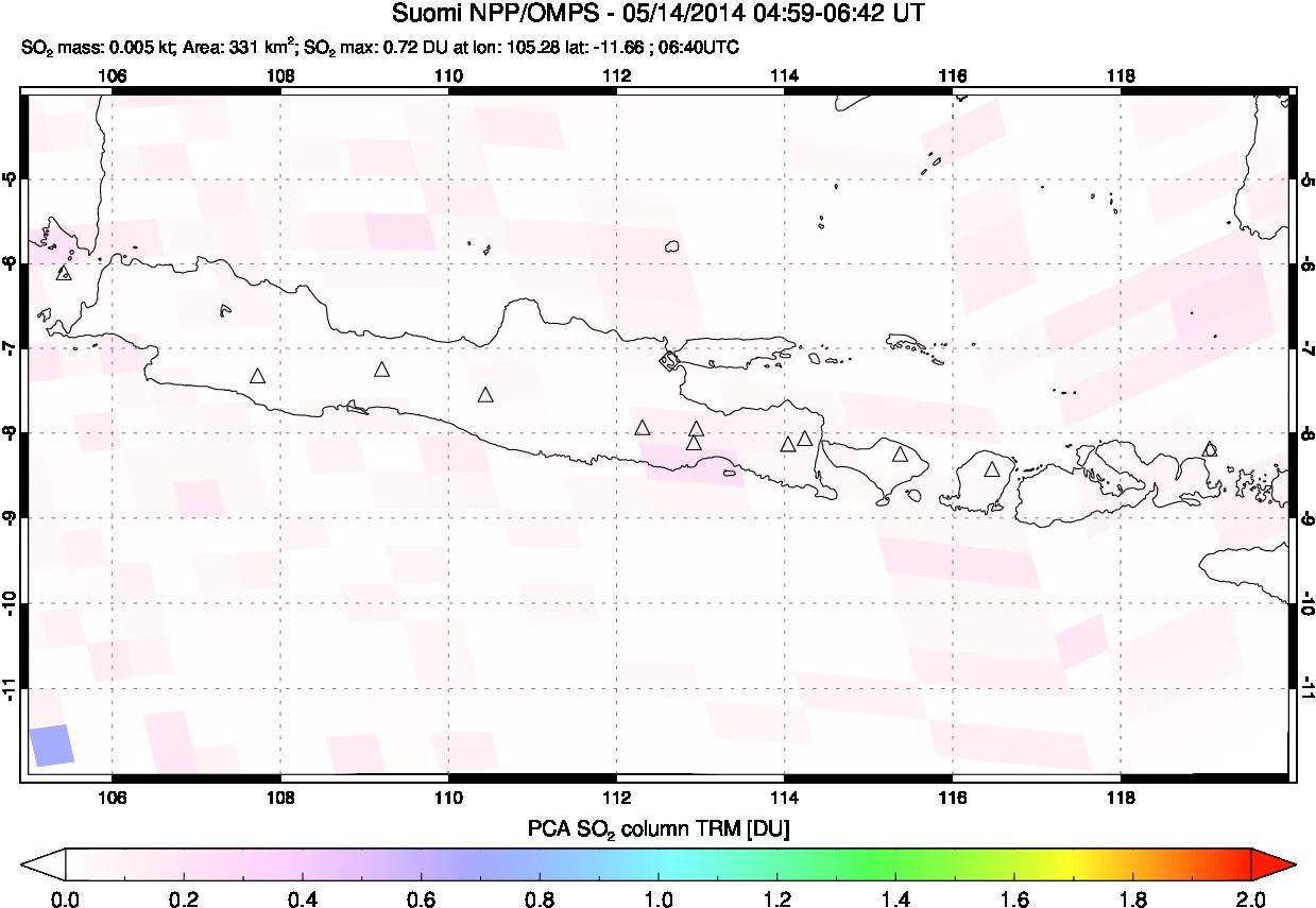 A sulfur dioxide image over Java, Indonesia on May 14, 2014.