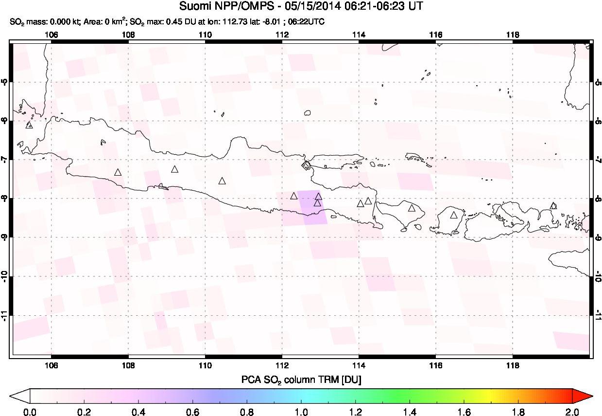 A sulfur dioxide image over Java, Indonesia on May 15, 2014.
