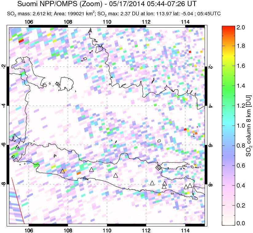 A sulfur dioxide image over Java, Indonesia on May 17, 2014.