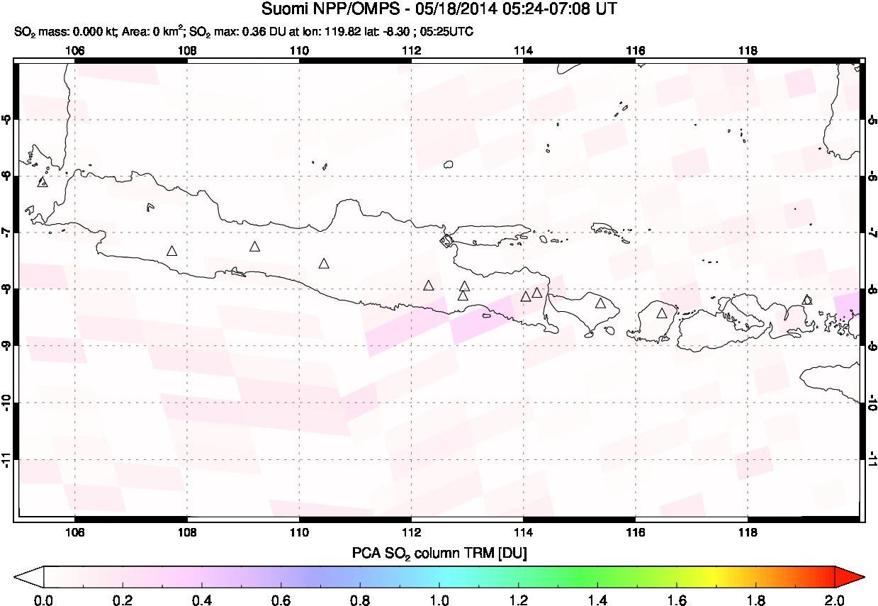 A sulfur dioxide image over Java, Indonesia on May 18, 2014.