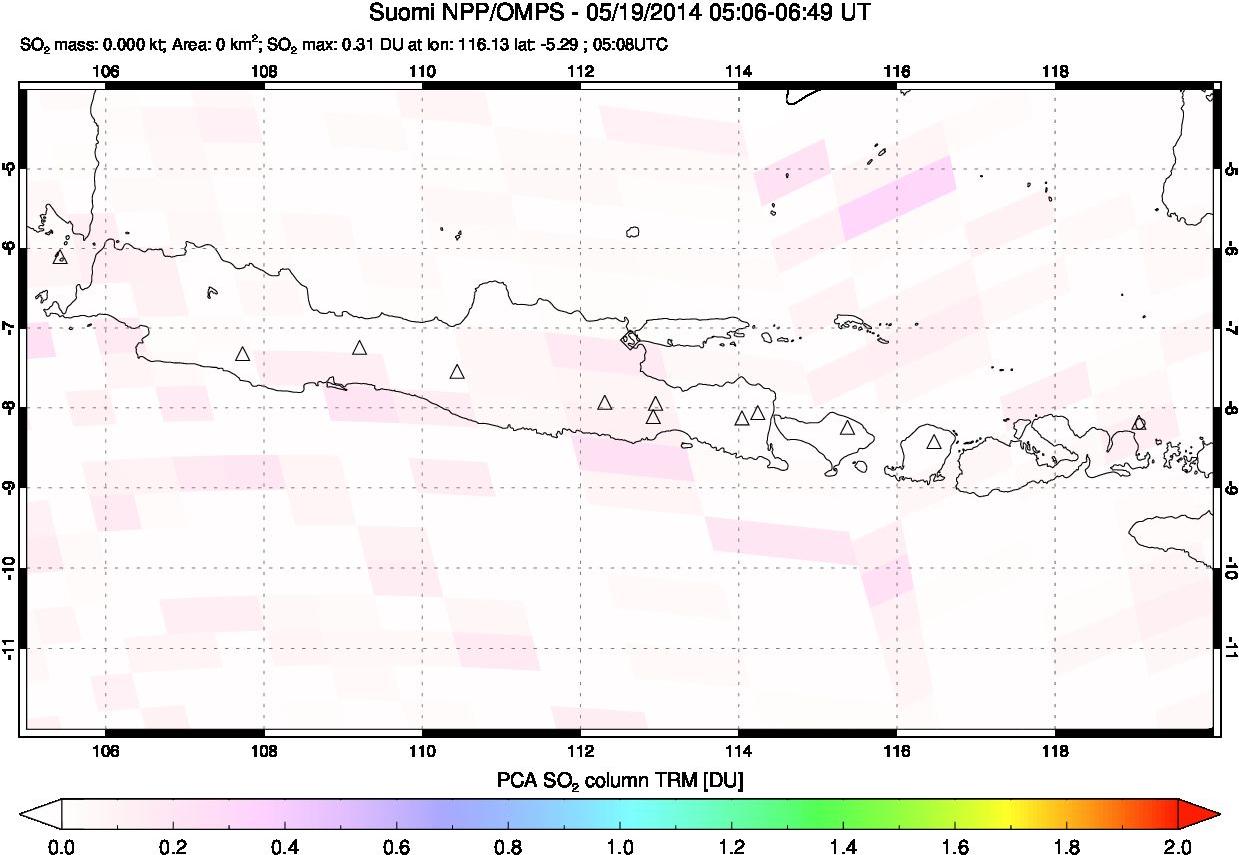 A sulfur dioxide image over Java, Indonesia on May 19, 2014.