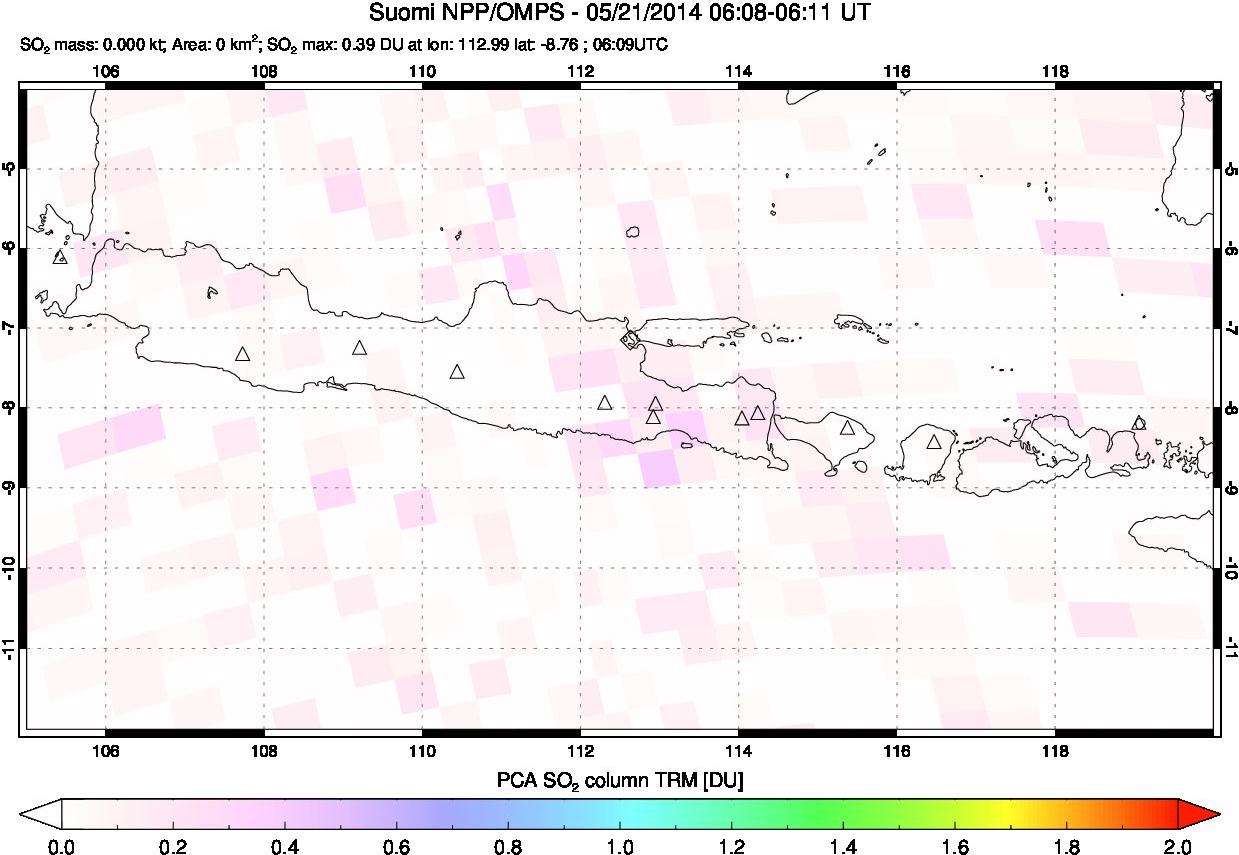 A sulfur dioxide image over Java, Indonesia on May 21, 2014.