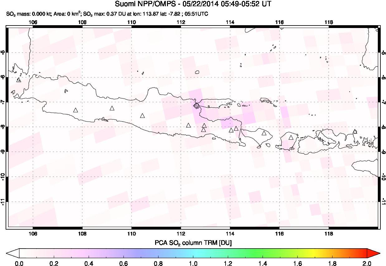 A sulfur dioxide image over Java, Indonesia on May 22, 2014.