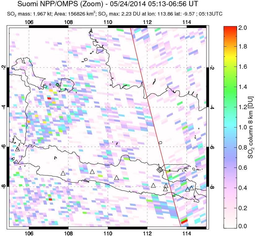 A sulfur dioxide image over Java, Indonesia on May 24, 2014.