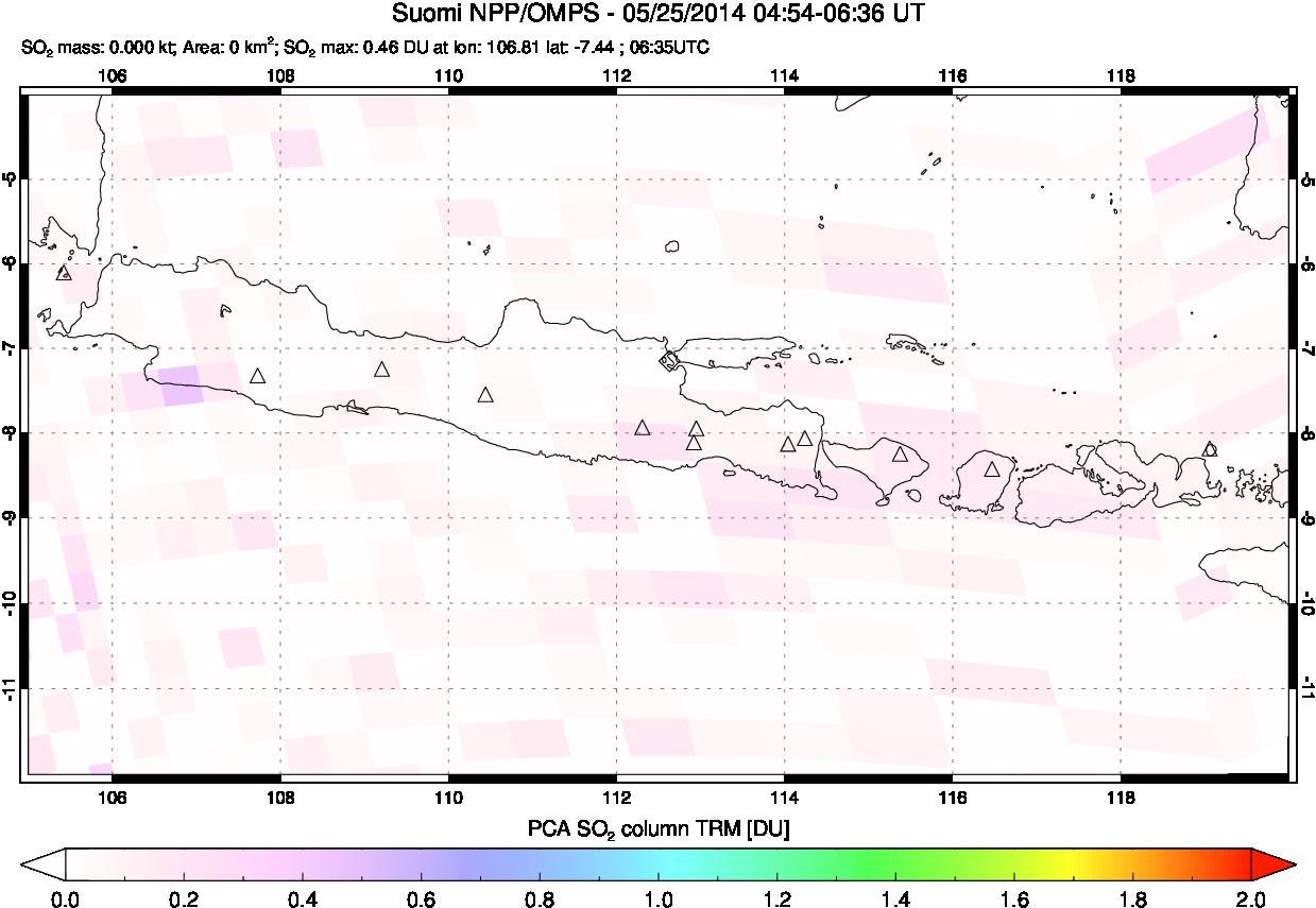 A sulfur dioxide image over Java, Indonesia on May 25, 2014.
