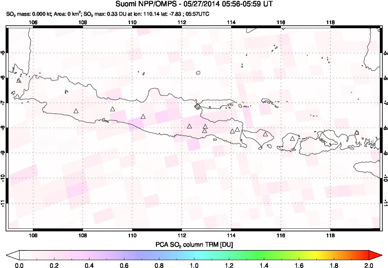 A sulfur dioxide image over Java, Indonesia on May 27, 2014.