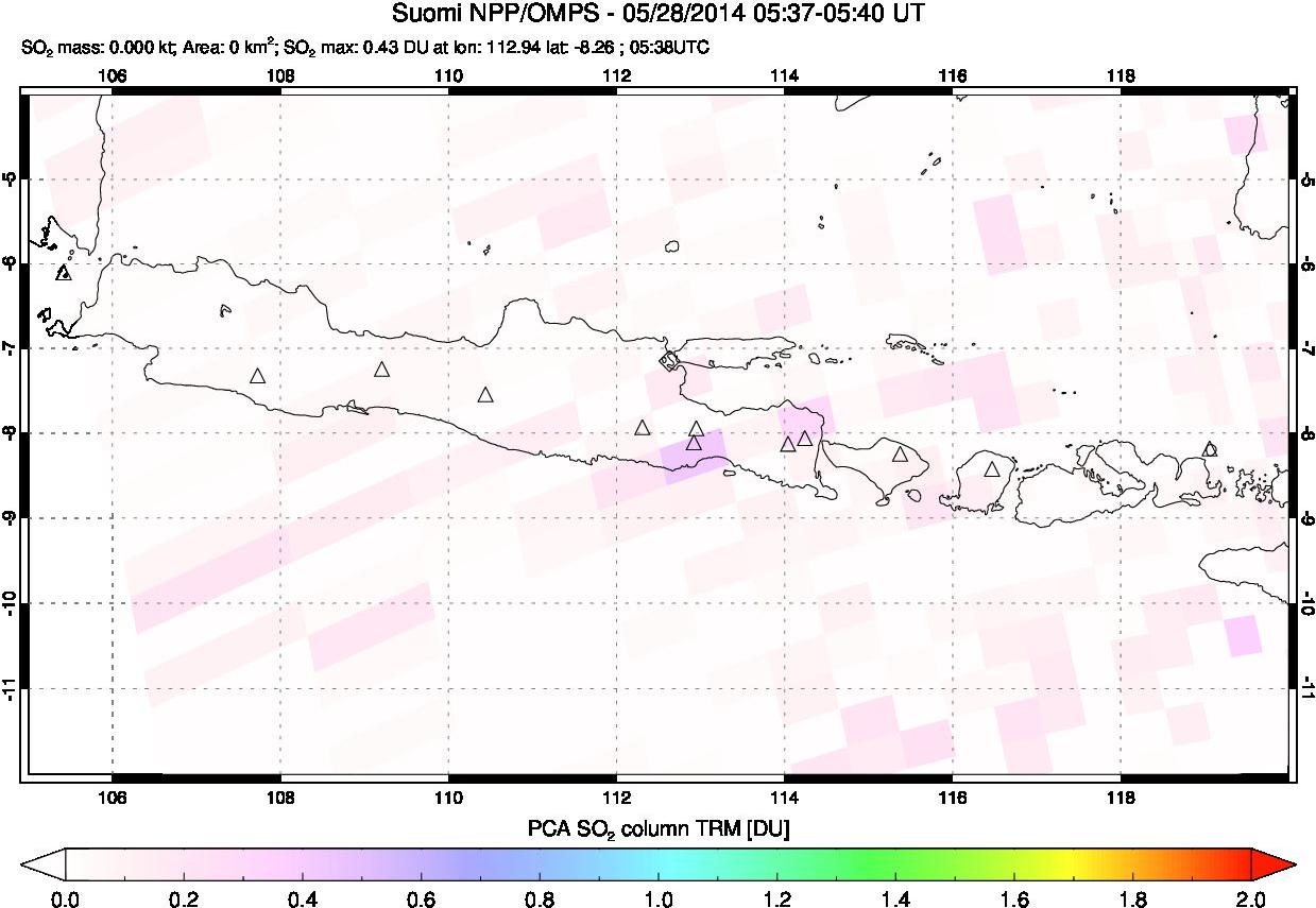 A sulfur dioxide image over Java, Indonesia on May 28, 2014.