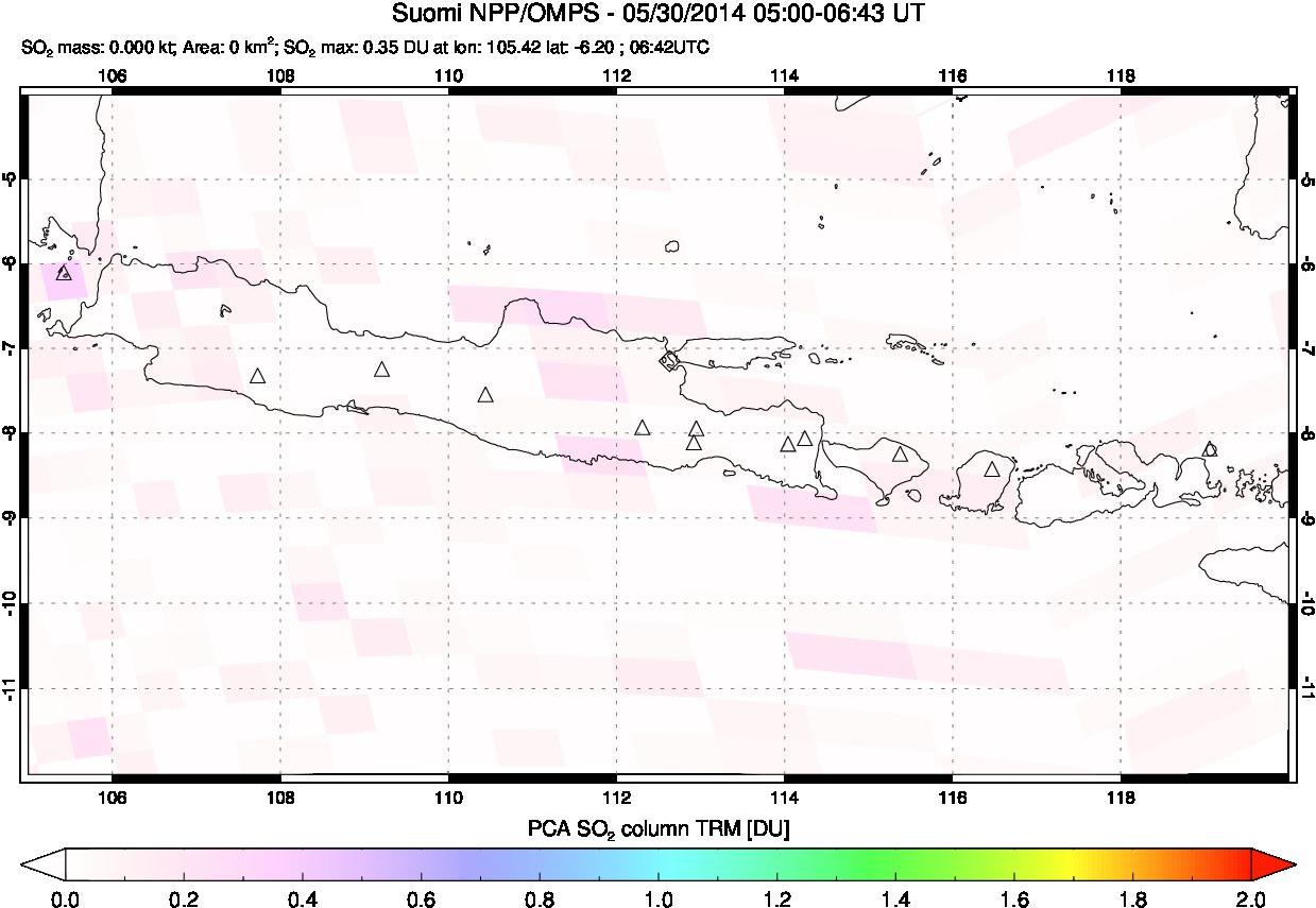 A sulfur dioxide image over Java, Indonesia on May 30, 2014.