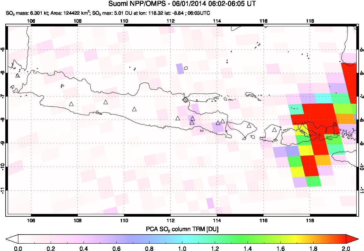 A sulfur dioxide image over Java, Indonesia on Jun 01, 2014.