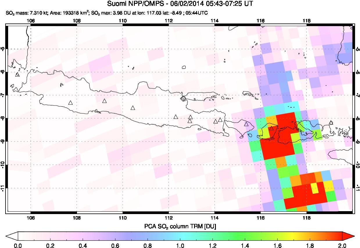 A sulfur dioxide image over Java, Indonesia on Jun 02, 2014.