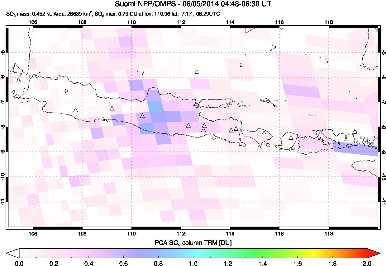 A sulfur dioxide image over Java, Indonesia on Jun 05, 2014.