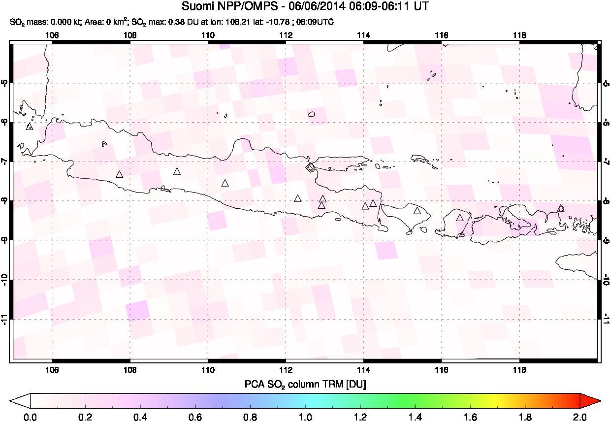A sulfur dioxide image over Java, Indonesia on Jun 06, 2014.
