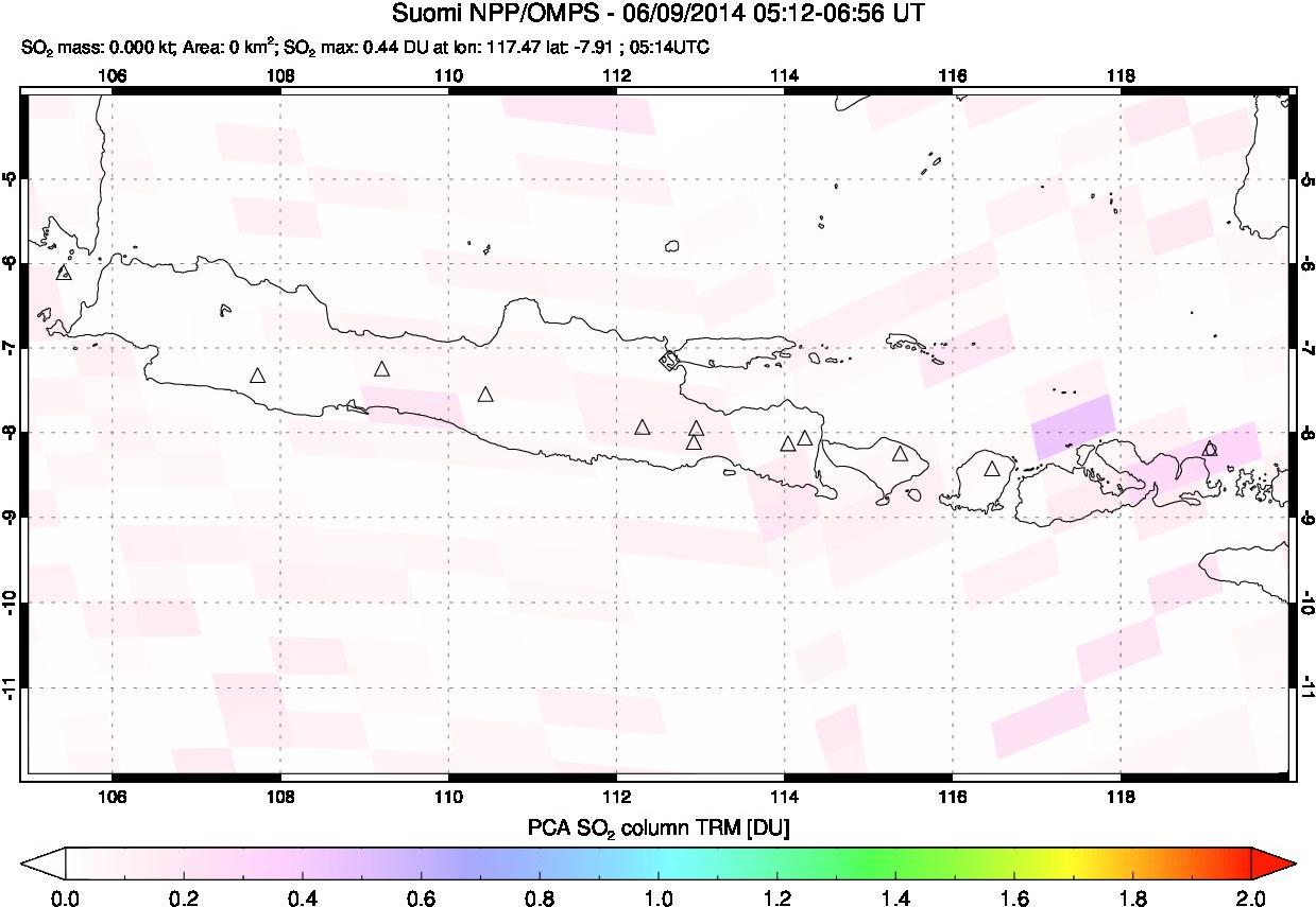 A sulfur dioxide image over Java, Indonesia on Jun 09, 2014.
