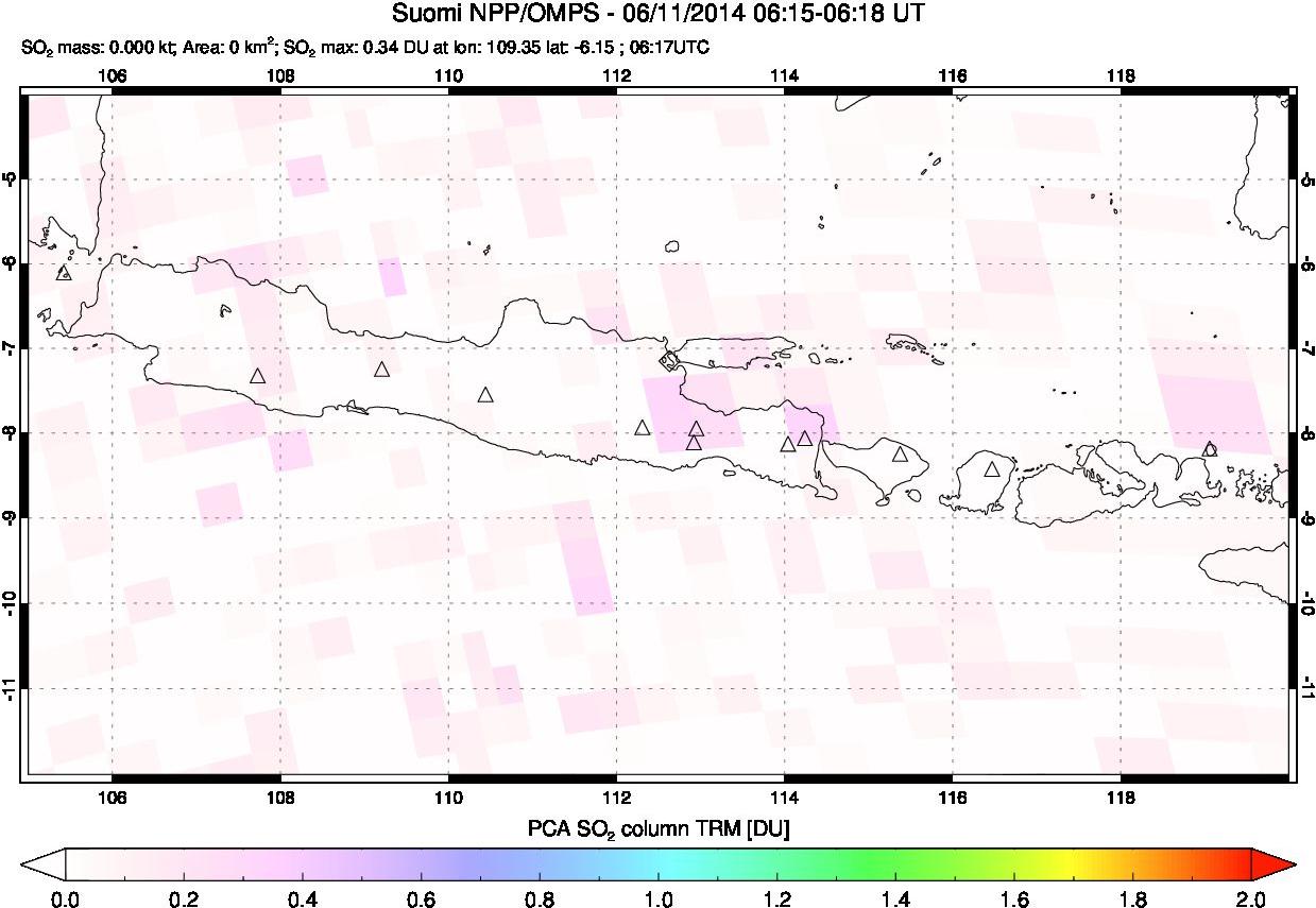 A sulfur dioxide image over Java, Indonesia on Jun 11, 2014.