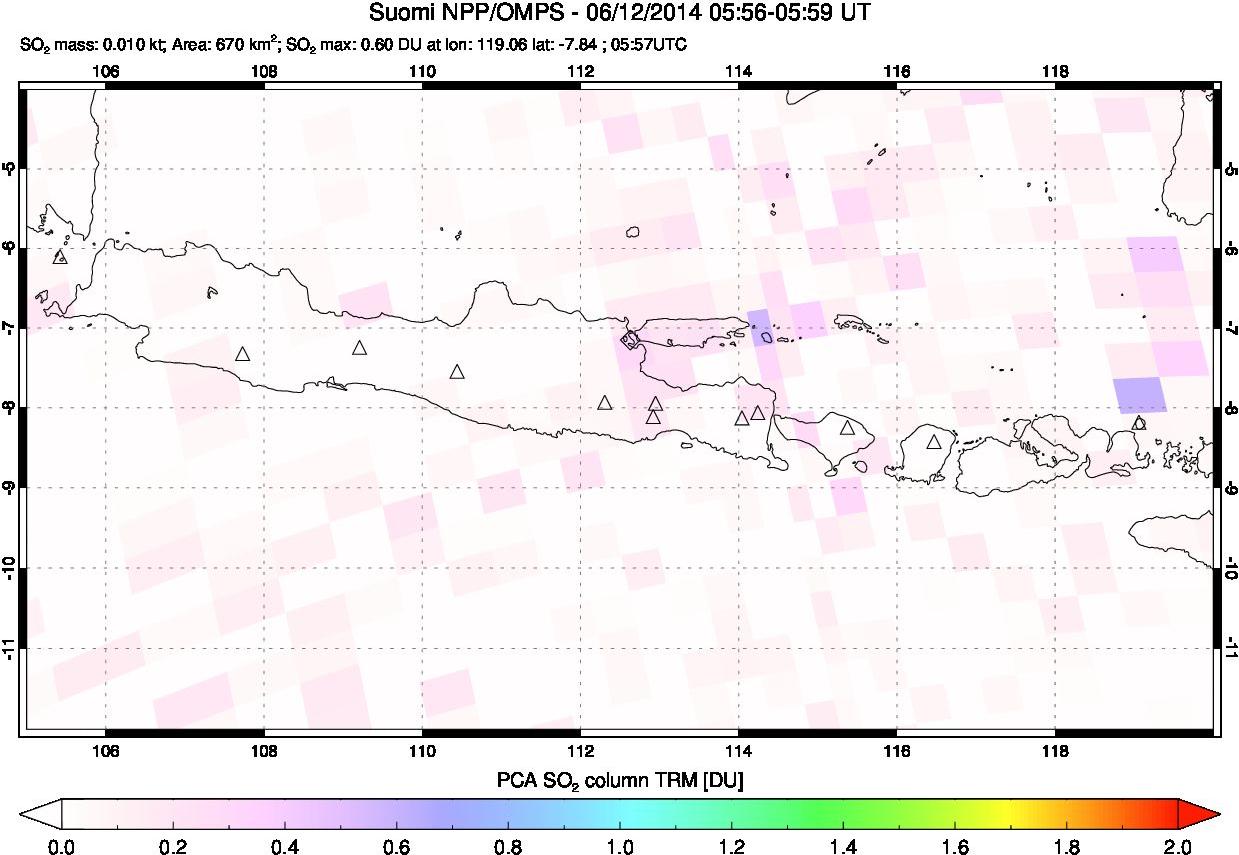 A sulfur dioxide image over Java, Indonesia on Jun 12, 2014.