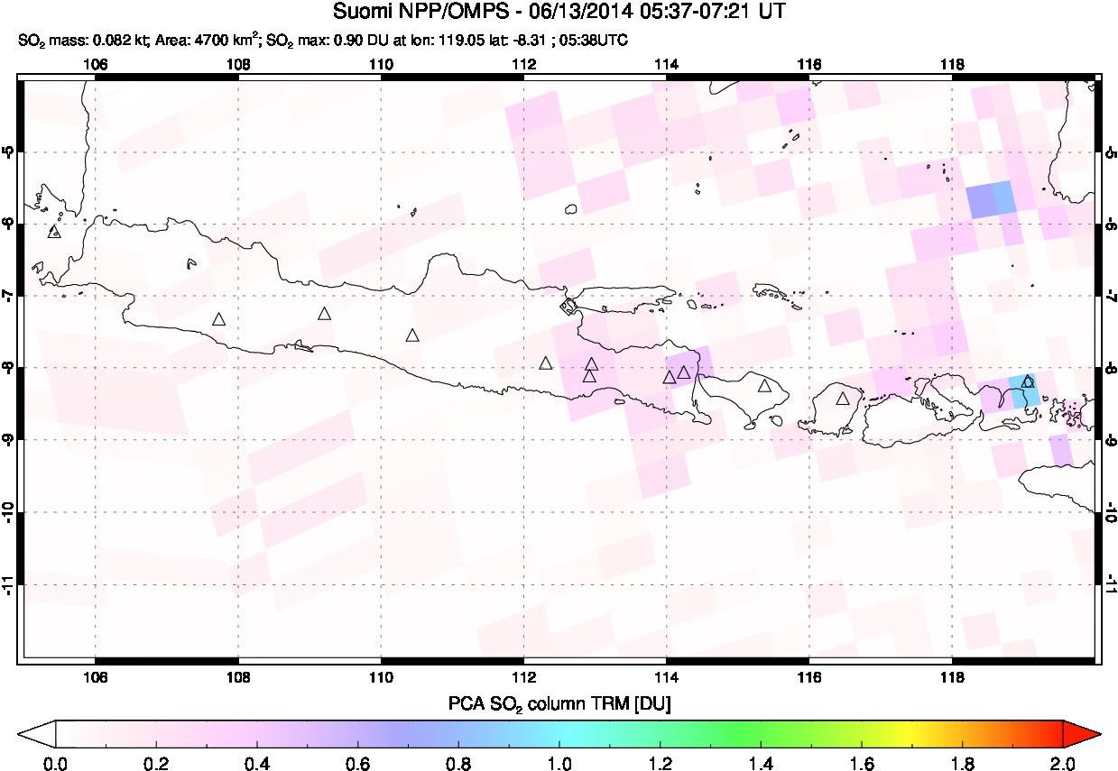 A sulfur dioxide image over Java, Indonesia on Jun 13, 2014.