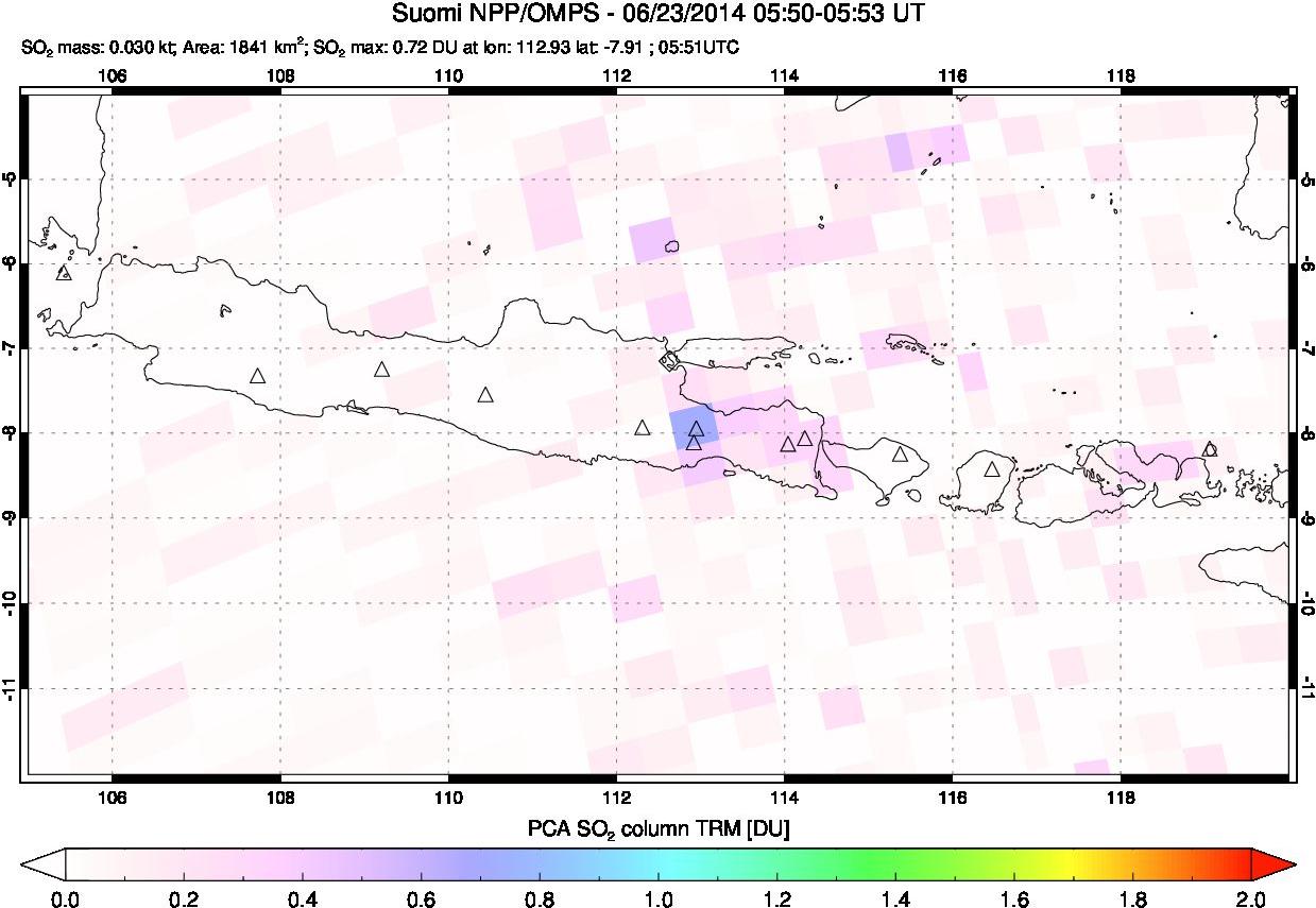 A sulfur dioxide image over Java, Indonesia on Jun 23, 2014.