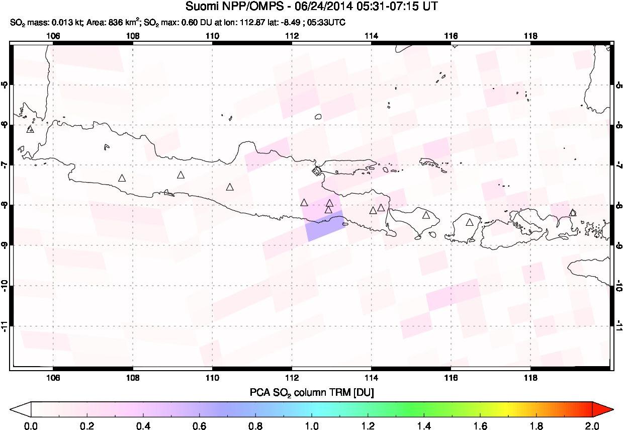 A sulfur dioxide image over Java, Indonesia on Jun 24, 2014.