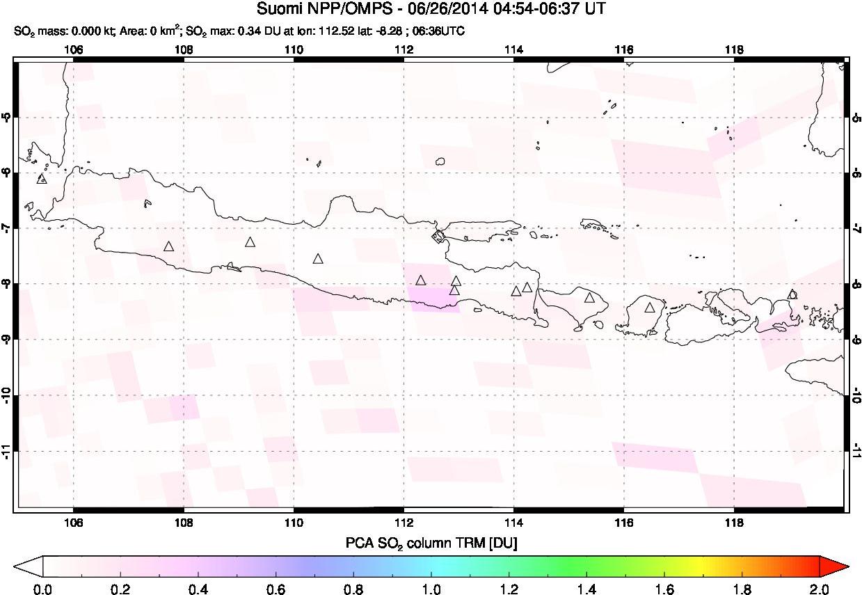 A sulfur dioxide image over Java, Indonesia on Jun 26, 2014.