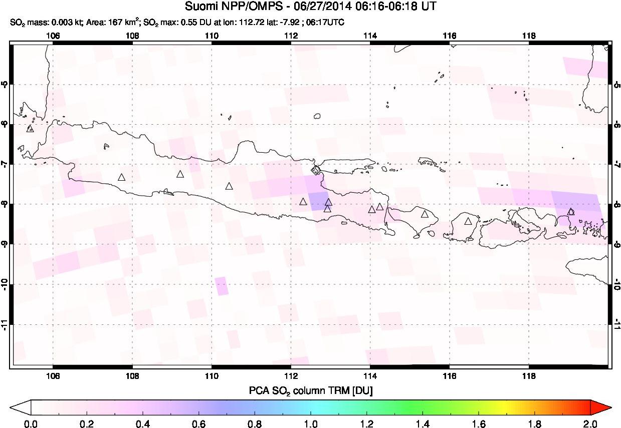 A sulfur dioxide image over Java, Indonesia on Jun 27, 2014.