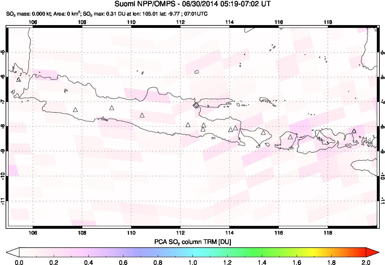 A sulfur dioxide image over Java, Indonesia on Jun 30, 2014.