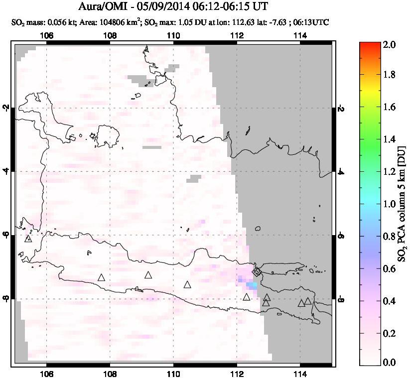 A sulfur dioxide image over Java, Indonesia on May 09, 2014.