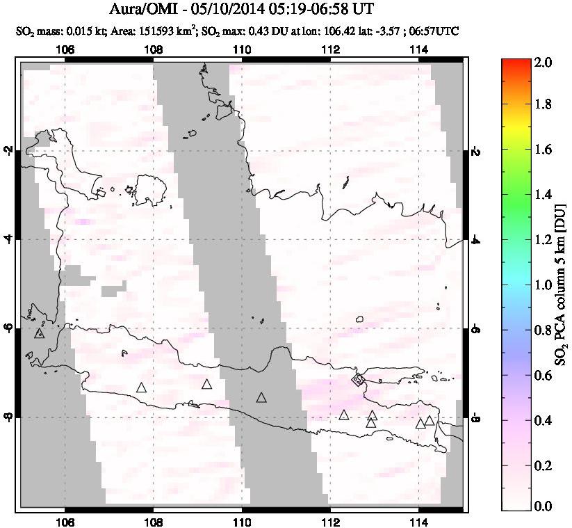 A sulfur dioxide image over Java, Indonesia on May 10, 2014.