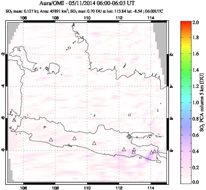 A sulfur dioxide image over Java, Indonesia on May 11, 2014.