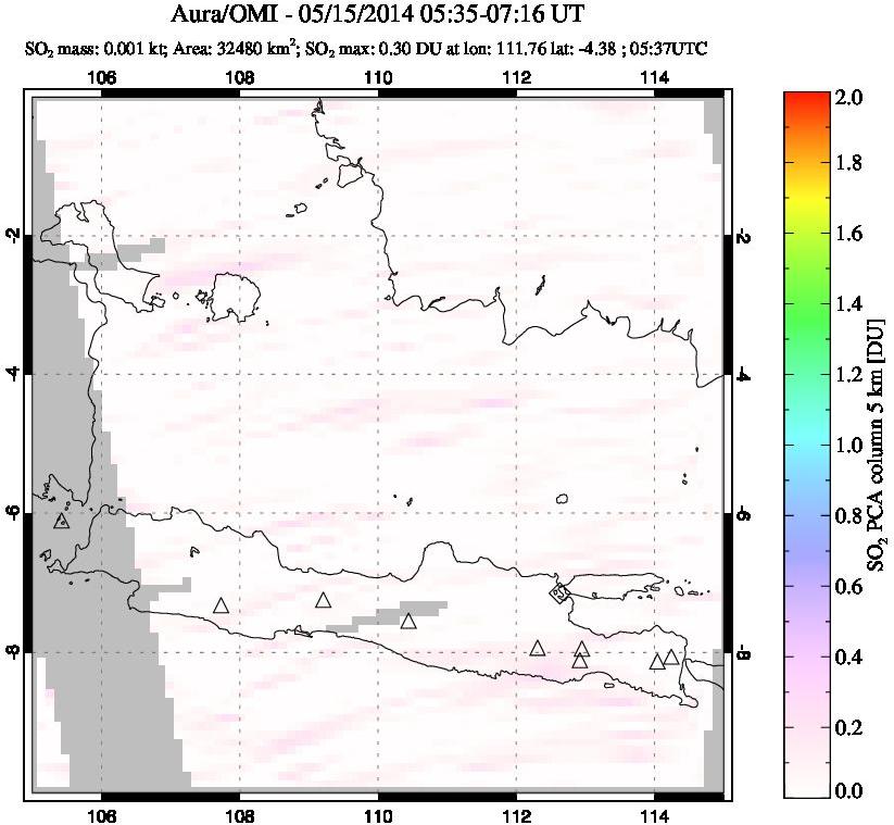 A sulfur dioxide image over Java, Indonesia on May 15, 2014.