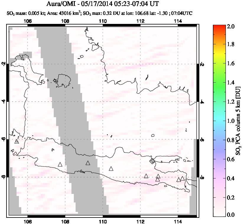 A sulfur dioxide image over Java, Indonesia on May 17, 2014.