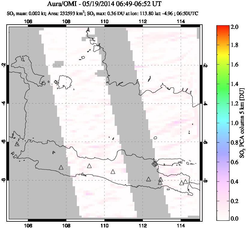 A sulfur dioxide image over Java, Indonesia on May 19, 2014.