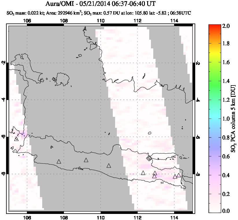 A sulfur dioxide image over Java, Indonesia on May 21, 2014.