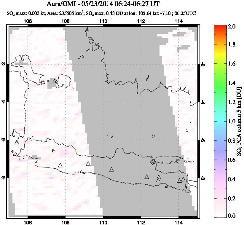 A sulfur dioxide image over Java, Indonesia on May 23, 2014.