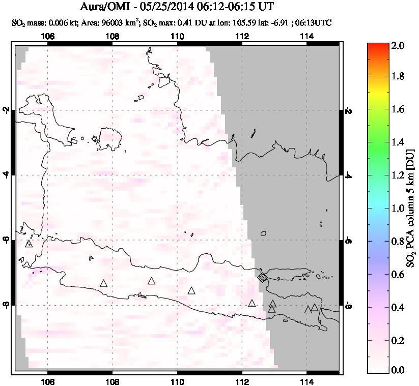 A sulfur dioxide image over Java, Indonesia on May 25, 2014.