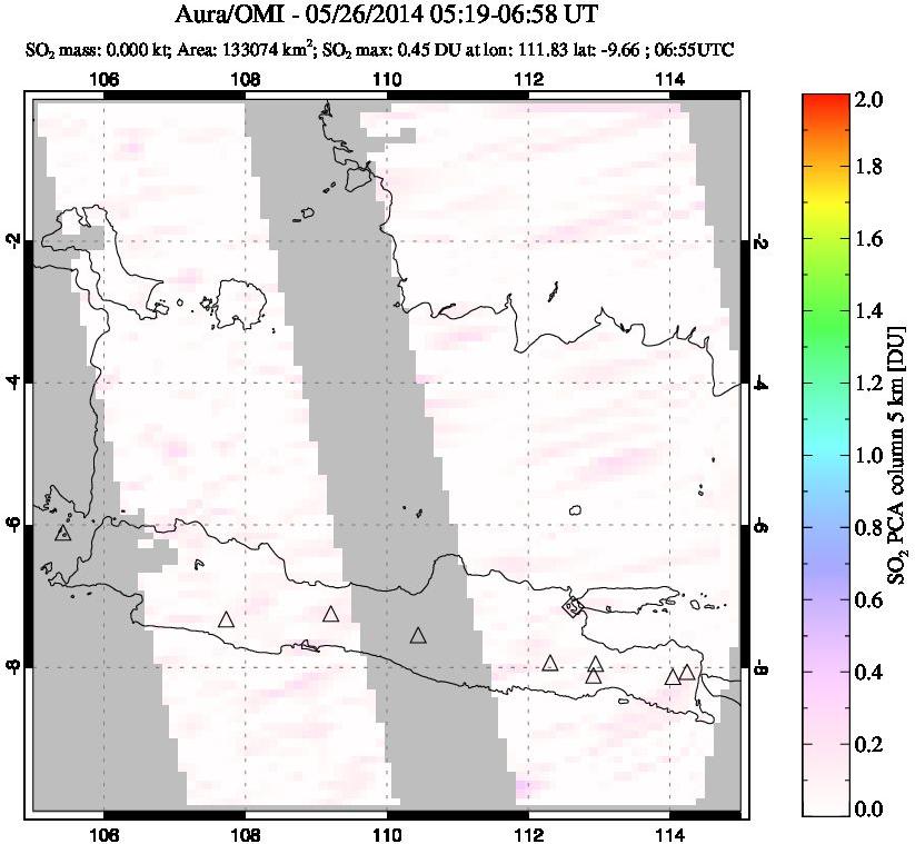 A sulfur dioxide image over Java, Indonesia on May 26, 2014.